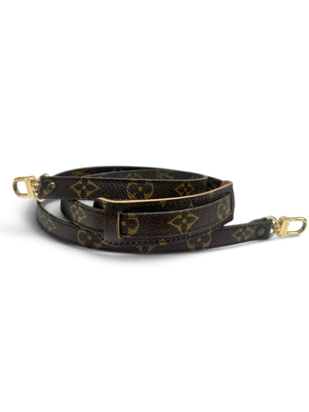 Louis Vuitton Monogram Leather & Gold Engraved 47” Shoulder Crossbody Strap